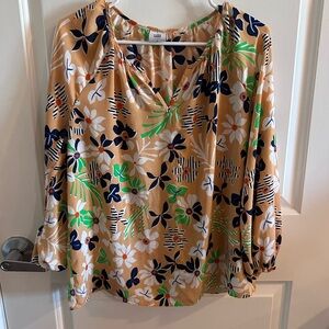 GAP Floral Blouse - Tan, Green, and Blue